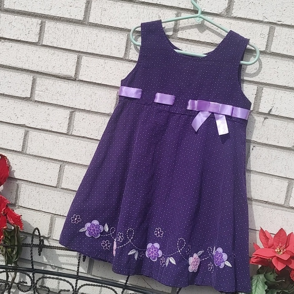 Blueberi Boulevard Purple Polka Dot Floral Ribbon Dress - Picture 3 of 10